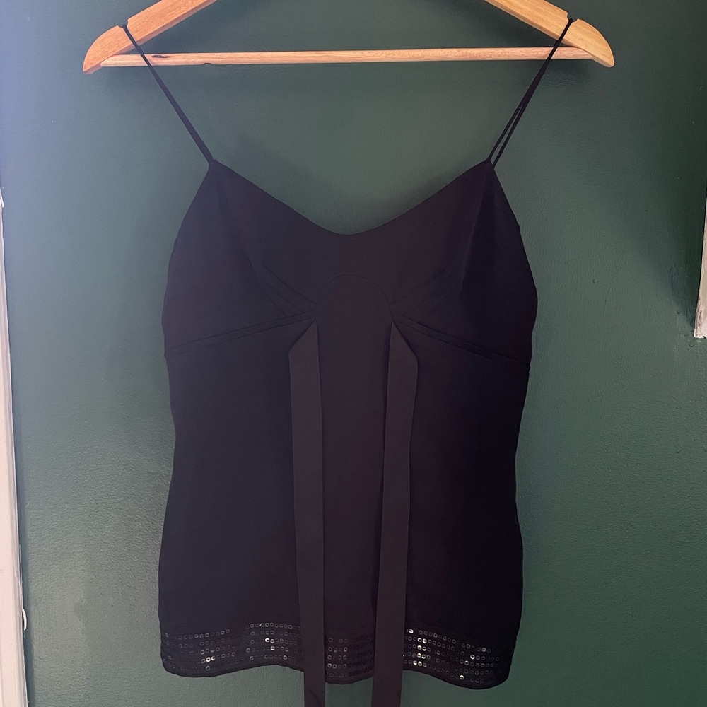 Sequined LOFT Black Camisole with Lace Detail